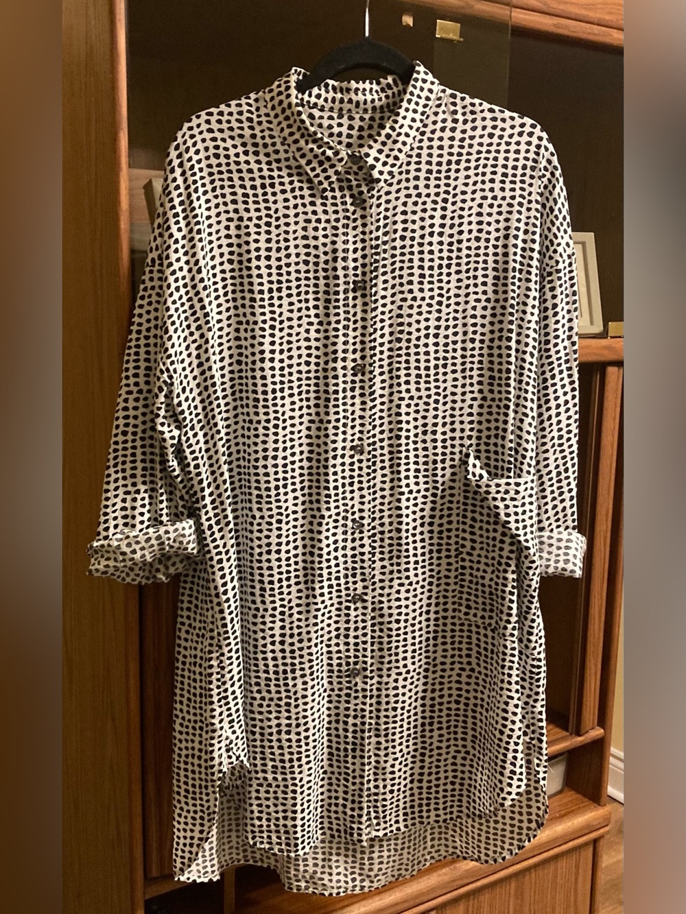 Ayrtight Polka Dot Button-Front Tunic Shirt - Black & White